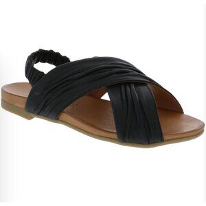 ❤️ Anesha Violet cross straps soft leather sandals , Black, Size 38